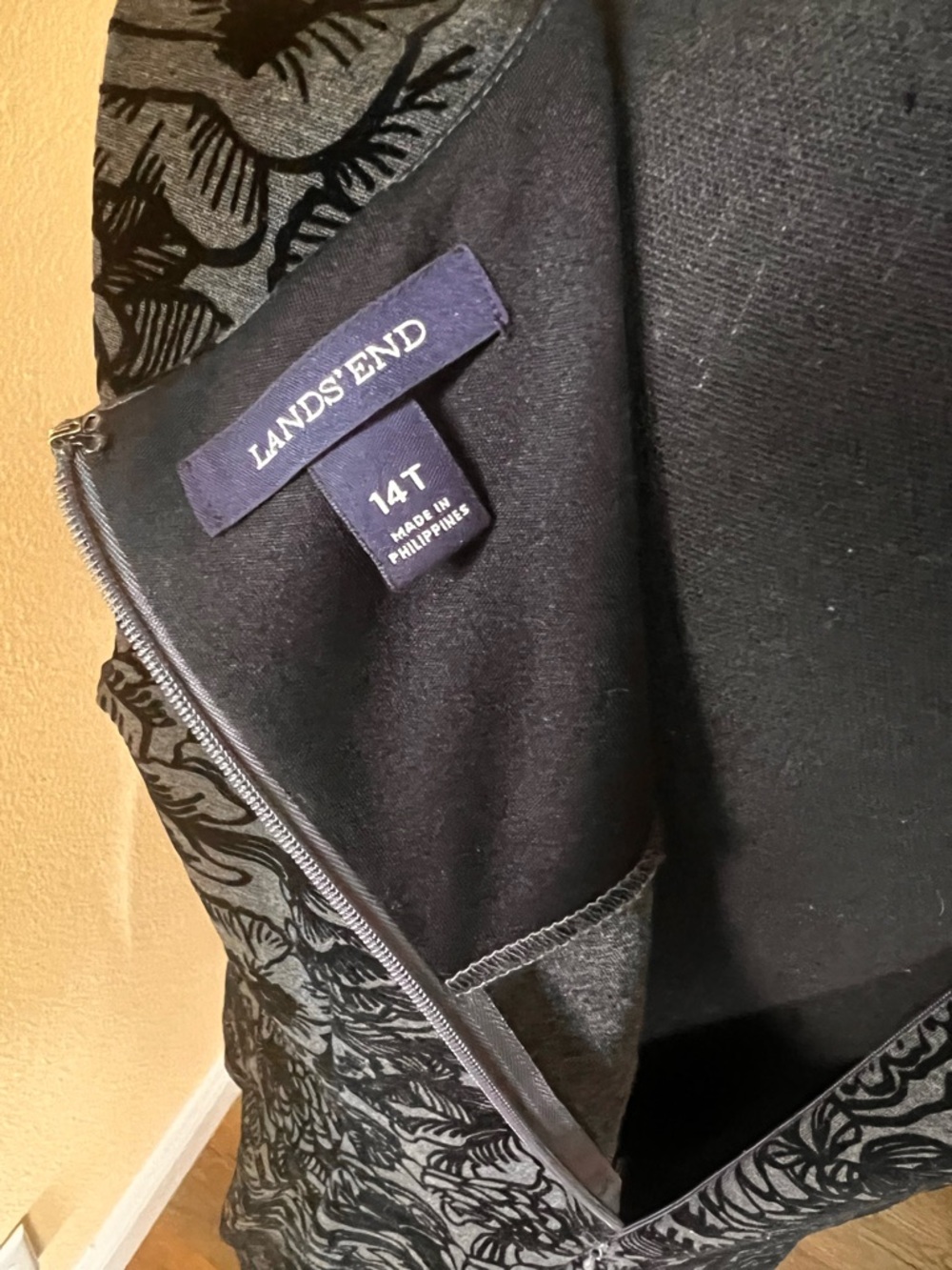 Lands' End Charcoal Grey and Black Floral Burnout Midi Dress. Size 14 Tall. - Picture 7 of 11